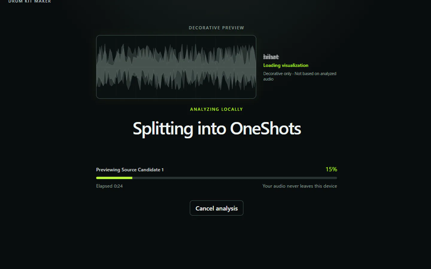 Drum Kit Maker processing source audio locally before hit detection.